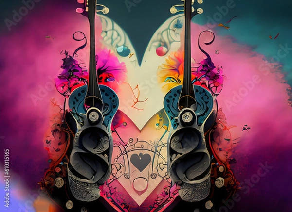 Obraz Gothic colorful background with music and love