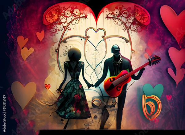 Obraz Gothic colorful background with music and love