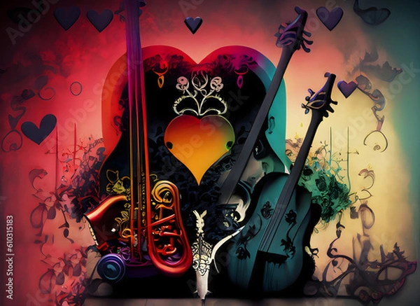 Obraz Gothic colorful background with music and love