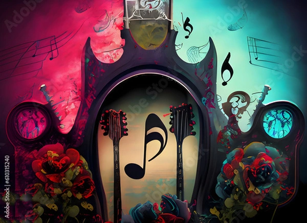 Obraz Gothic colorful background with music and love