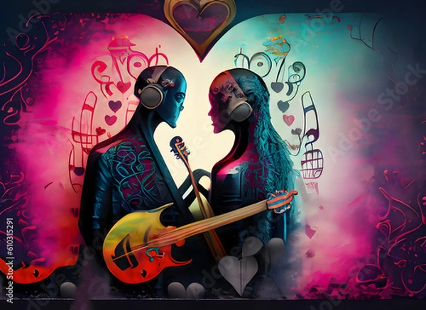 Obraz Gothic colorful background with music and love