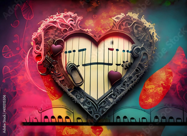 Fototapeta Gothic colorful background with music and love
