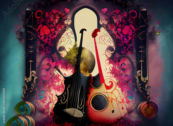 Fototapeta Gothic colorful background with music and love