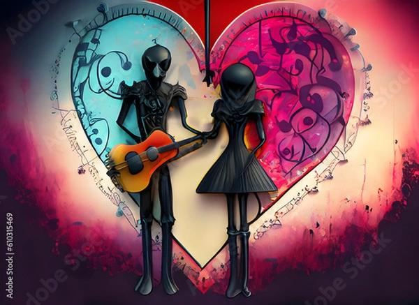 Obraz Gothic colorful background with music and love
