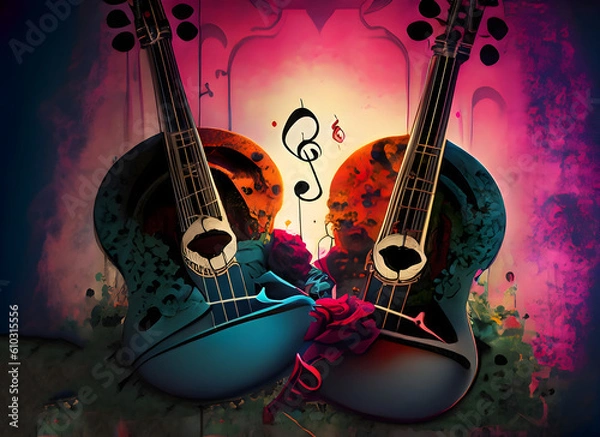 Fototapeta Gothic colorful background with music and love