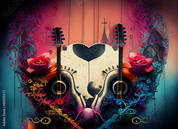 Fototapeta Gothic colorful background with music and love