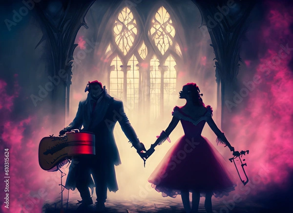 Obraz Gothic colorful background with music and love