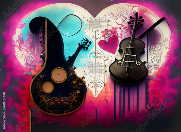 Obraz Gothic colorful background with music and love