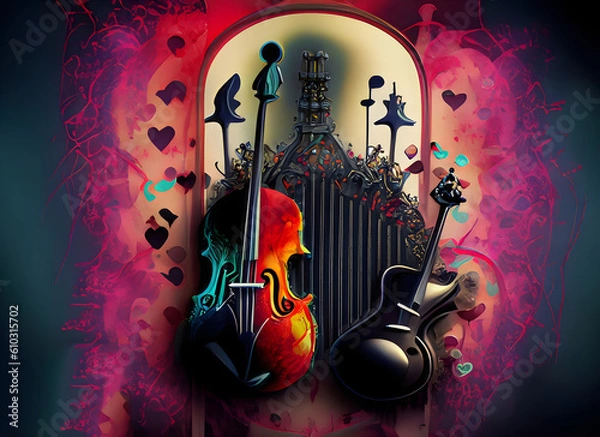 Obraz Gothic colorful background with music and love