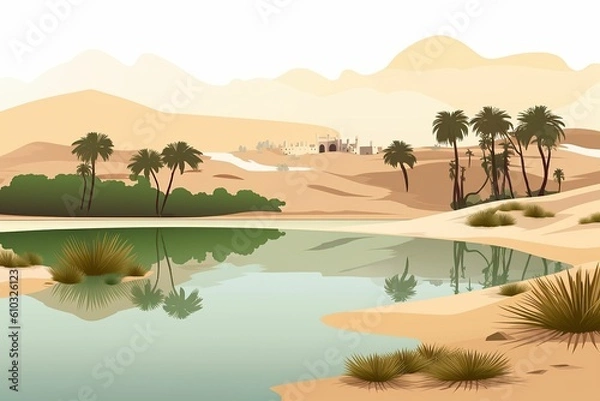 Obraz The illustration of An oasis in the desert, AI contents by Midjourney