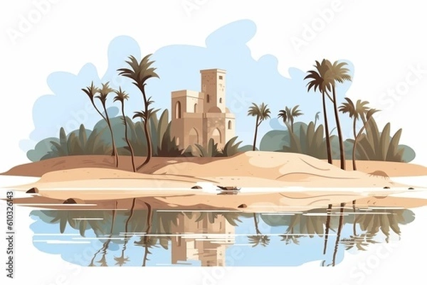 Obraz The illustration of An oasis in the desert, AI contents by Midjourney