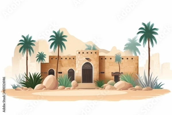 Obraz The illustration of An oasis in the desert, AI contents by Midjourney