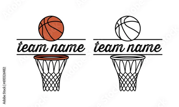 Fototapeta Basketball Ball and Hoop Split Team Name Frame Sports Monogram