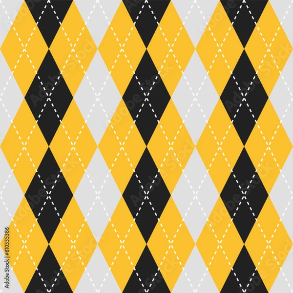 Fototapeta Argyle vector pattern. Argyle pattern. Black and yellow color argyle pattern. Seamless geometric pattern for clothing, wrapping paper, backdrop, background, gift card.