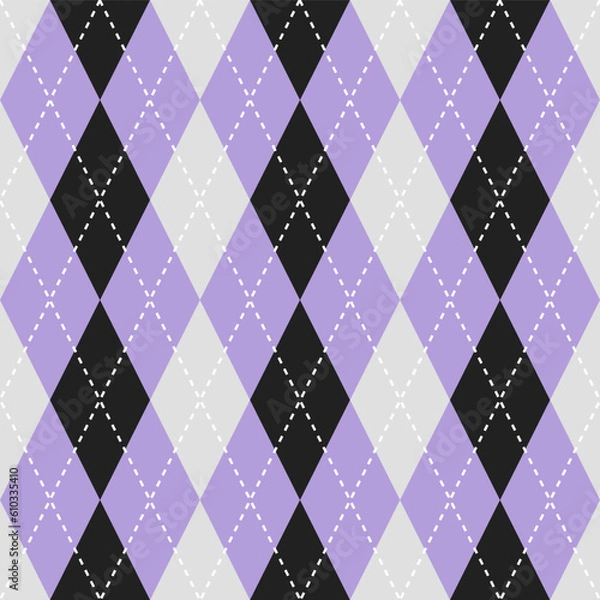 Fototapeta Argyle vector pattern. Argyle pattern. Black and purple color argyle pattern. Seamless geometric pattern for clothing, wrapping paper, backdrop, background, gift card.