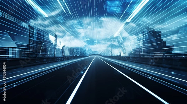 Fototapeta Ai generated illustration self driving autonomous vehicle traveling along a city highway