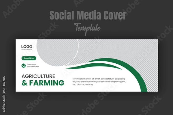 Fototapeta Agriculture and farming service social media cover and web banner template with abstract green color shape