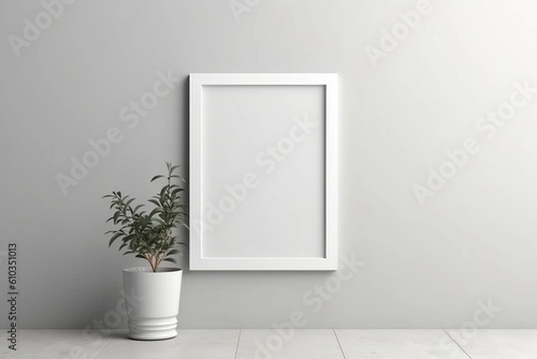 Fototapeta White Frame Mockup Mounted In A Wall. Generative AI