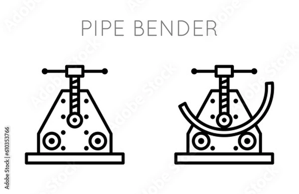 Obraz Pipe bending machine icons set. Machine for bending pipes at an angle mechanically.
