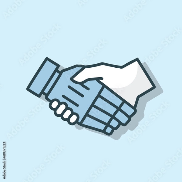 Fototapeta Collaboration of humans and machines, human hand with robot hand icon