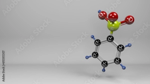 Fototapeta Benzenesulfonic acid molecule. Molecular structure of benzenesulfonic acid, the simplest aromatic sulfonic acid utilized in the production of phenol and surfactants.