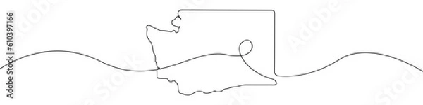Fototapeta Washington state map icon line continuous drawing vector. One line Washington state map icon vector background. Washington state map icon. Continuous outline of a Washington state map icon.