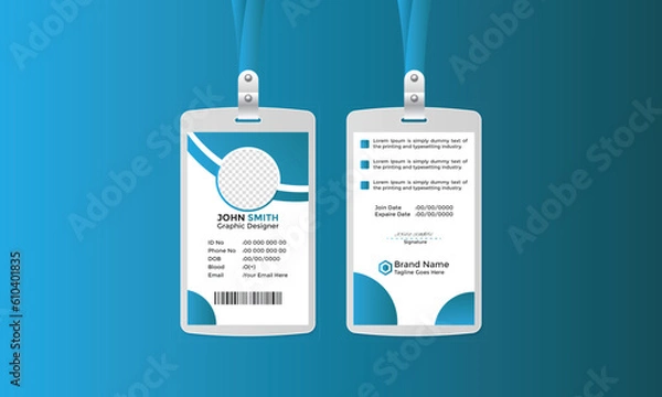 Fototapeta Modern Corporate and Creative ID Card Design Template Vertical Name ID Card Simple and Clean Blue White and Black Business ID Card  Vector Illustration Colorful Gradient  Design New Design