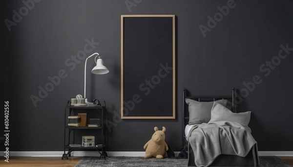 Fototapeta Stylish living room interior with armchairs and art decoration, mockup frame