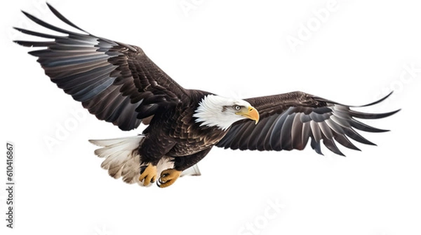 Fototapeta An American bald eagle flying on a transparent background, Generative AI