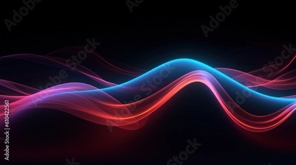Fototapeta 3d light wave with lights, in the style of dark sky-blue and crimson, speed and motion Illustration AI Generative.