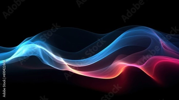 Fototapeta 3d light wave with lights, in the style of dark sky-blue and crimson, speed and motion Illustration AI Generative.
