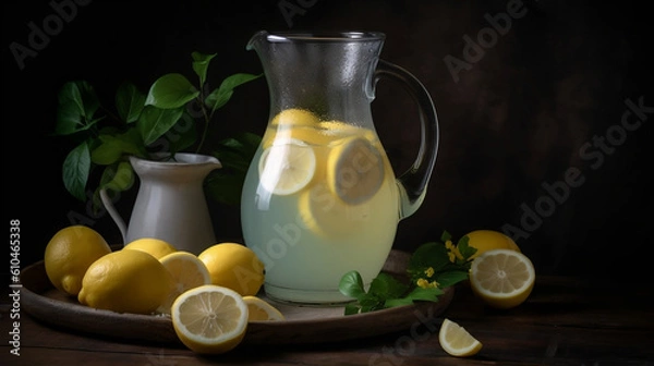 Fototapeta Pitcher of Fresh Squeezed Homemade Lemonade drink image created by Generative AI