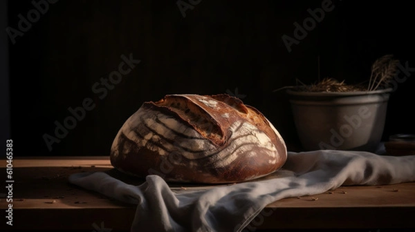 Fototapeta Artisanal Sourdough Bread Loaf image created by Generative AI