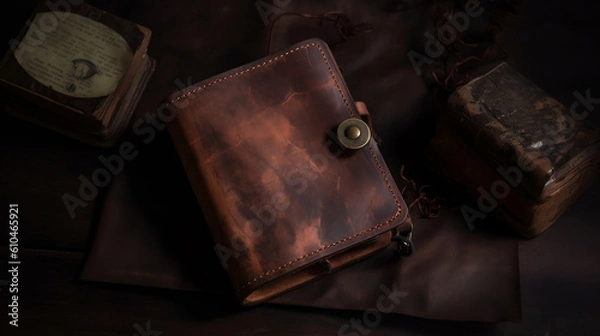 Fototapeta Brown Leather Wallet, Leather image created by Generative AI