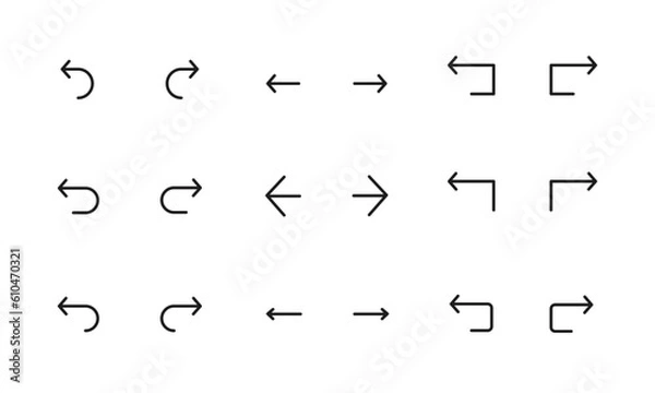 Obraz 戻ると進むボタンのアイコンセット/矢印/イラスト/ベクター/要素/マーク