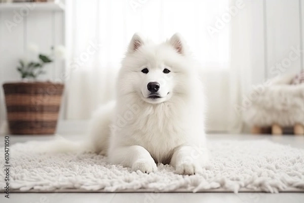 Fototapeta Portrait cute dog sitting on the floor AI Generative