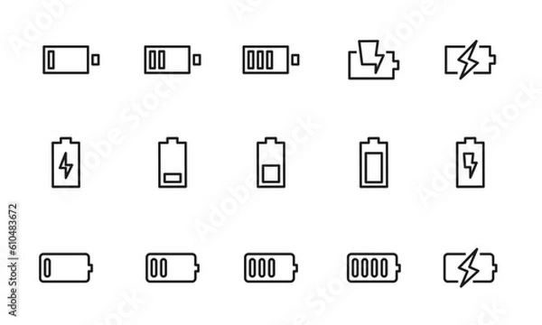 Fototapeta 電池のアイコンセット/バッテリー/充電/エネルギー/イラスト/ベクター/要素/マーク