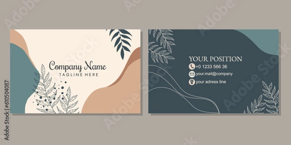 Fototapeta Elegant and beautiful business card template with hand drawn floral pattern. landscape orientation for identity cards, thank you cards, covers, invitations.