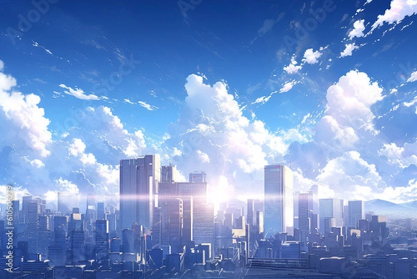 Fototapeta 繊細で芸術的な街や村系背景のイラスト(AI generated image)