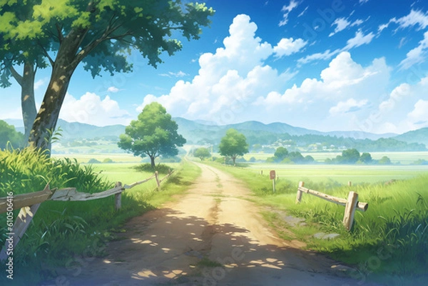 Fototapeta 繊細で芸術的な街や村系背景のイラスト(AI generated image)