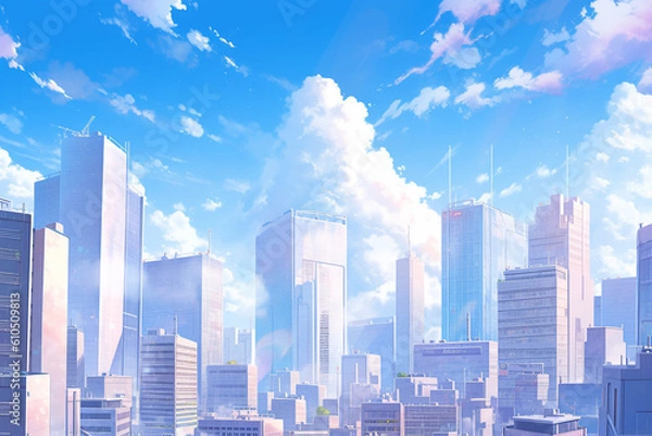 Fototapeta 繊細で芸術的な街や村系背景のイラスト(AI generated image)