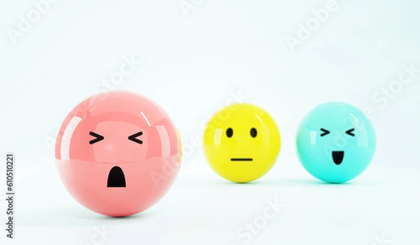 Fototapeta Set of emoji emoticons with sad and happy mood, evaluation, Increase rating, Customer experience, Satisfaction and best excellent services rating concept, Customer service evaluation. 3d render.