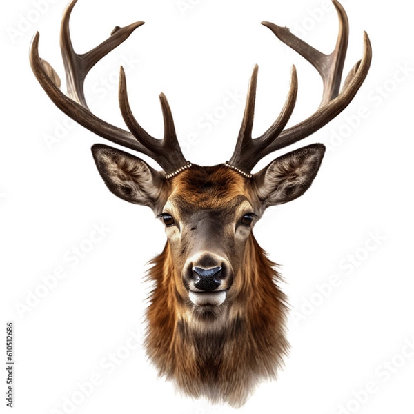 Fototapeta Portrait of deer with horns isolated on transparent background