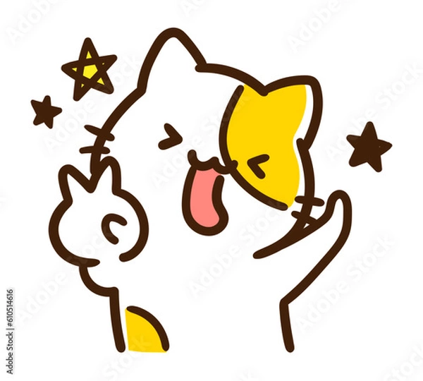Obraz ご機嫌でピースするかわいいねこのキャラクターイラスト