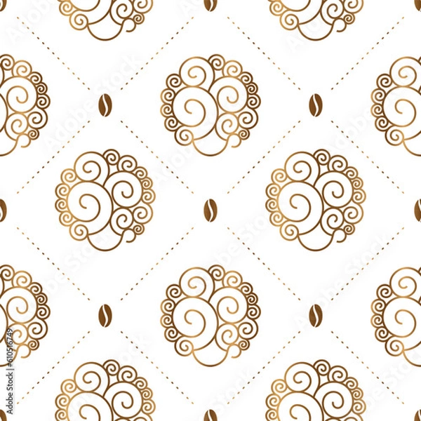 Obraz Woman face with coffee  seamless vector pattern