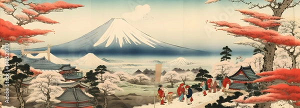 Obraz 日本の景色、浮世絵、Japanese landscape, Ukiyoe. Generative AI