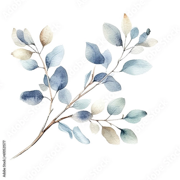 Fototapeta Watercolor leaves and branches illustration transparent background, PNG ,Generative AI