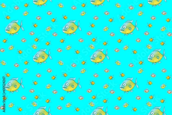 Fototapeta pattern. Set with fish. Sea and river fish. Horizontal image.