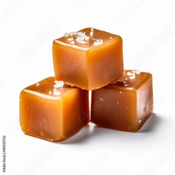 Fototapeta Delicious salted caramels isolated on white background, generative AI

