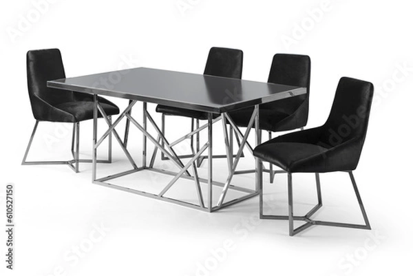 Fototapeta dining table isolated on white background . table and chair . metal leg